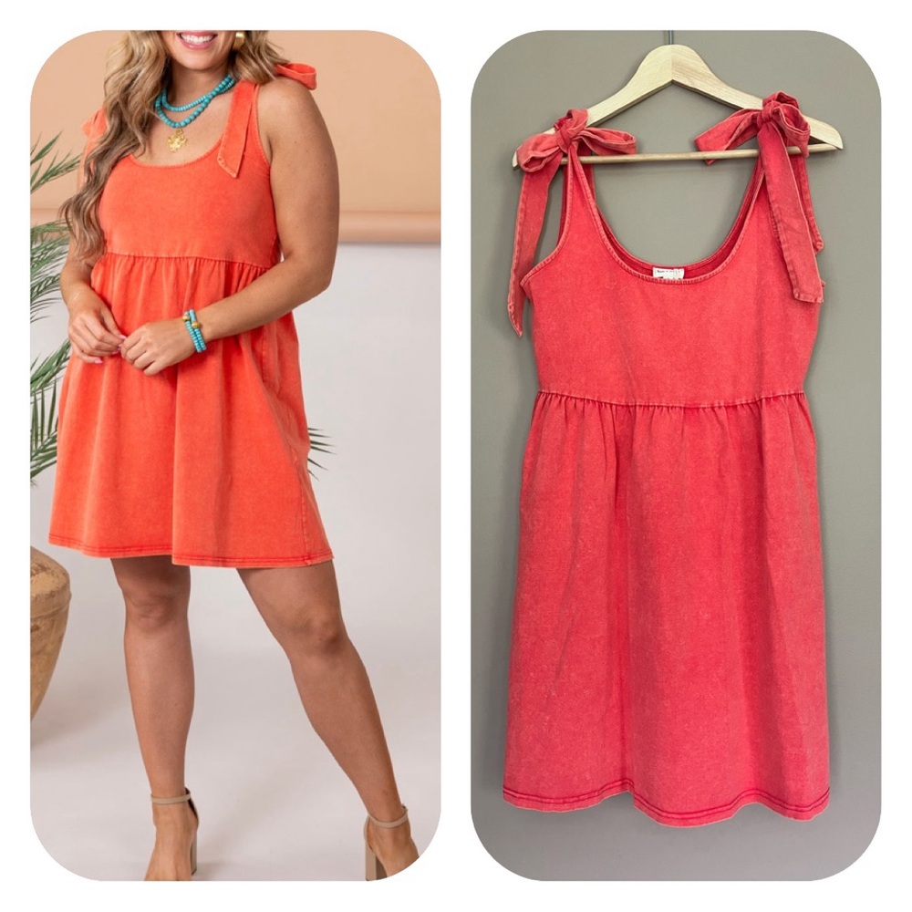 {Hem & Thread} Sleeveless Babydoll Mini Dress with Tie Straps - Size Small - NWT